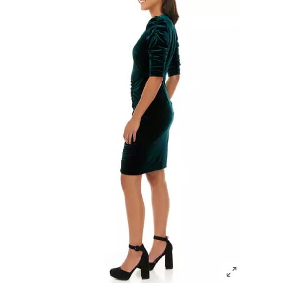 NWT Vince Camuto Women's Elbow Sleeve Velvet Shirred Sheath Dress Emerald Size 8 - Picture 4 of 5